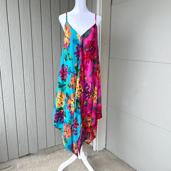Anthropologie Dresses & Skirts - Anthropologie Handkerchief Hem Colorblock Floral Slip Dress Flex Size